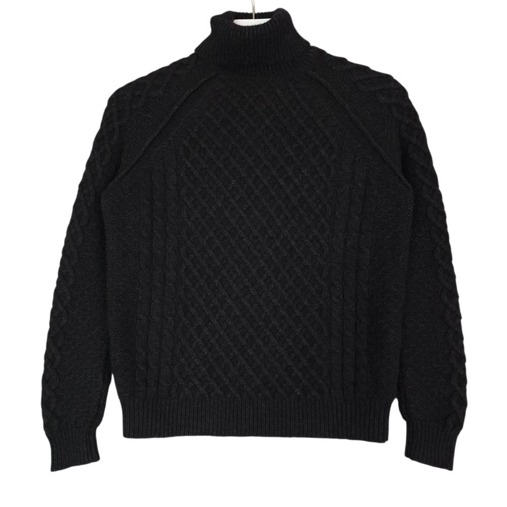 Vince Yak Wool Chunky Cable Knit Black Turtleneck  Sweater